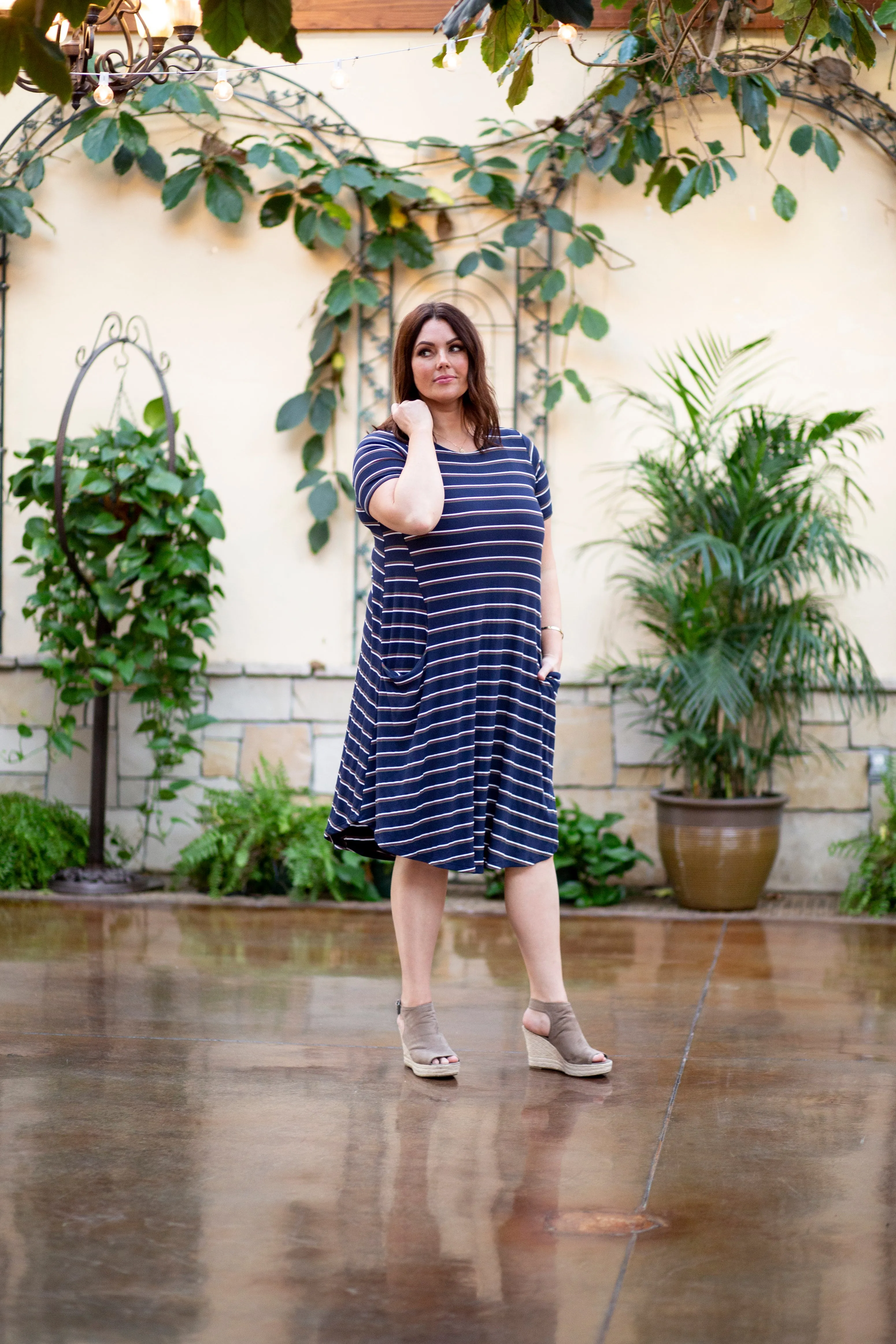 April Dress Navy Stripe Ribbed