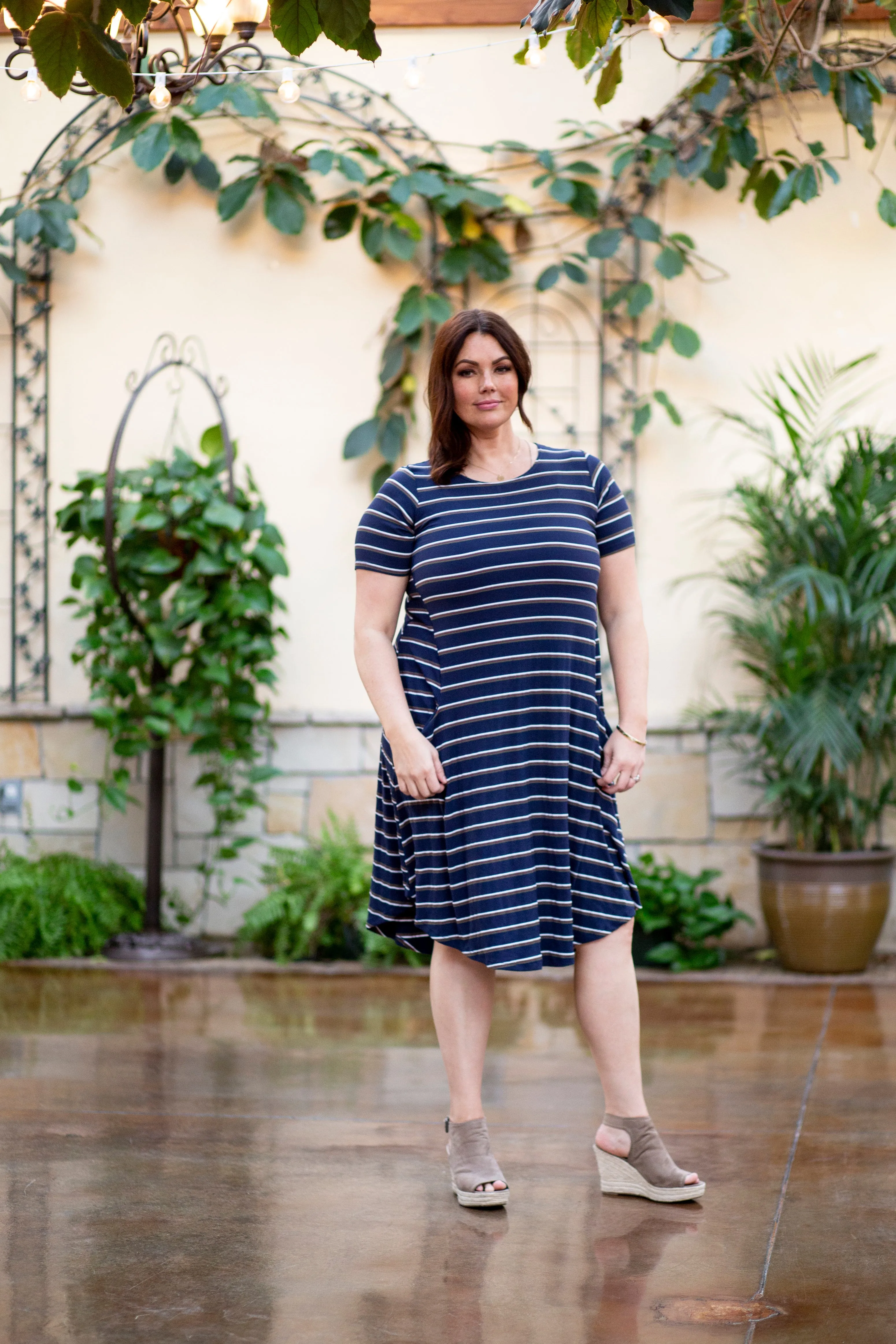 April Dress Navy Stripe Ribbed