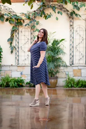 April Dress Navy Stripe Ribbed