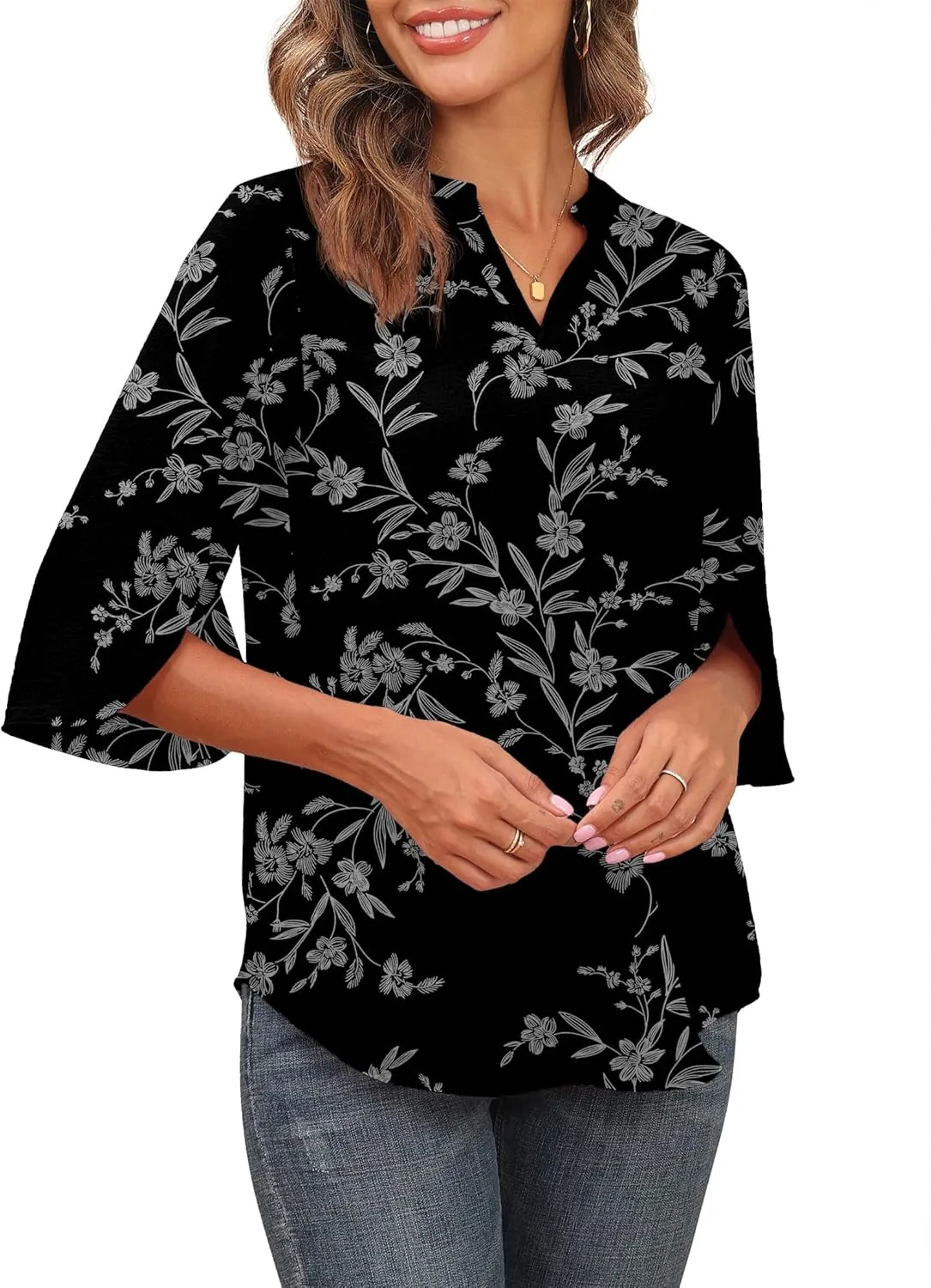 Askyes Women's 2025 Summer Chiffon Blouses Short Sleeve V Neck Tshirts Loose Casual Flowy Dressy Tops for Leggings Blouse