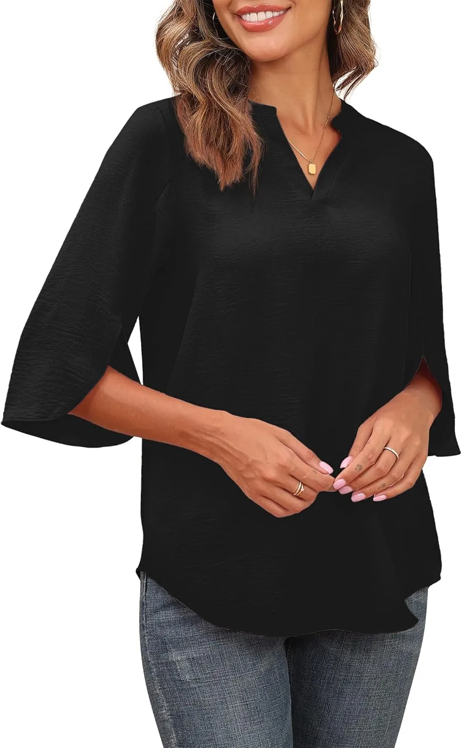 Askyes Women's 2025 Summer Chiffon Blouses Short Sleeve V Neck Tshirts Loose Casual Flowy Dressy Tops for Leggings Blouse