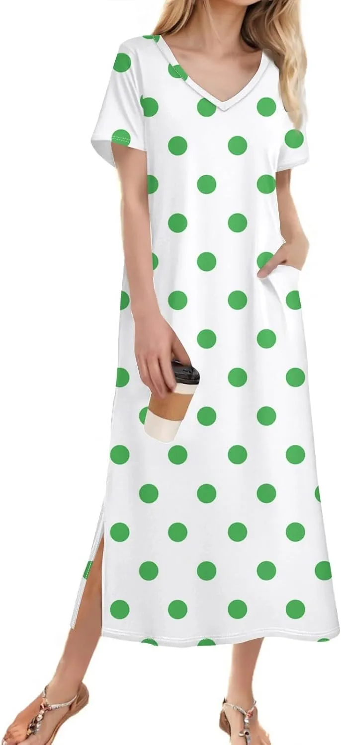 Beach Vacation Clothes for Women Summer Spring Dresses 2025 Short Sleeve Sundresses Slit Hem Maxi Dresses