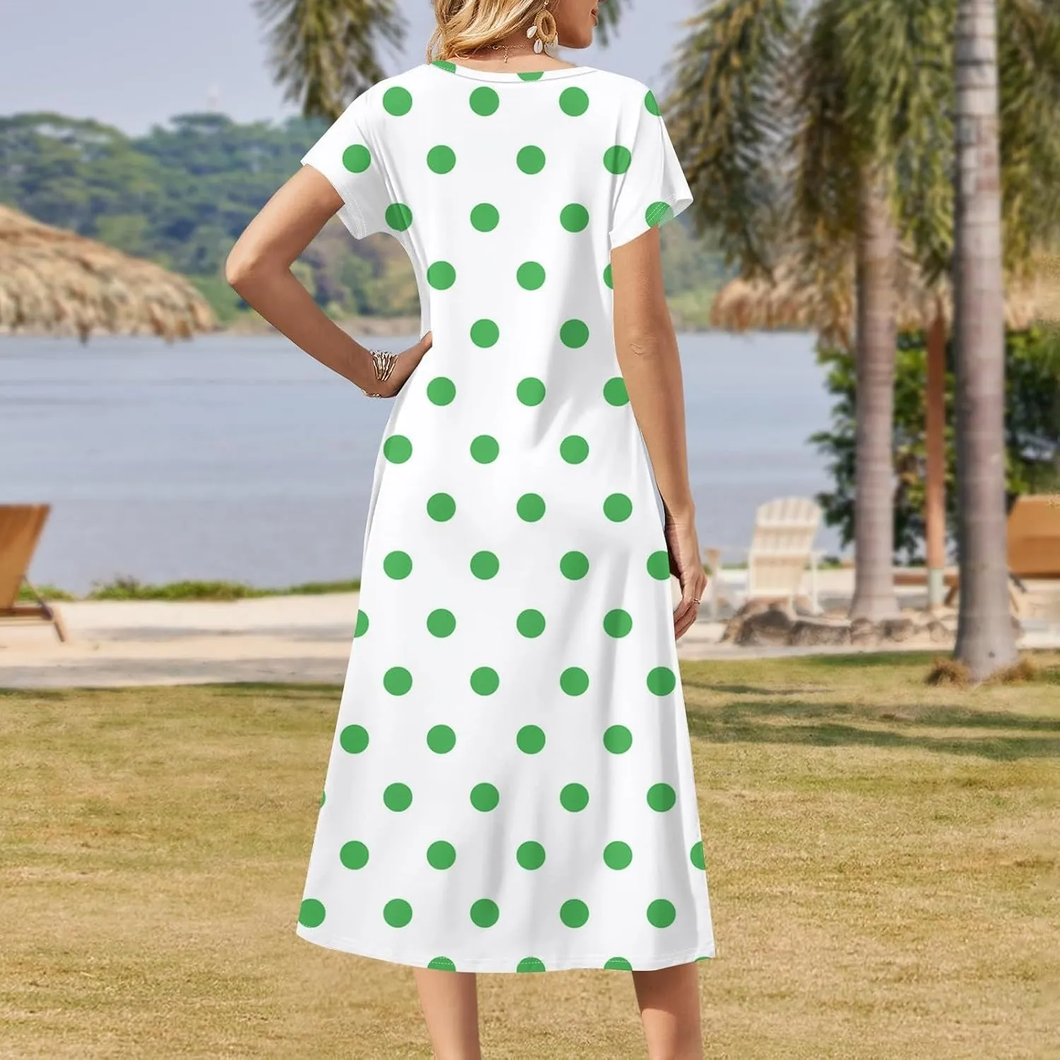 Beach Vacation Clothes for Women Summer Spring Dresses 2025 Short Sleeve Sundresses Slit Hem Maxi Dresses