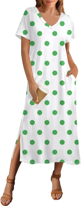 Beach Vacation Clothes for Women Summer Spring Dresses 2025 Short Sleeve Sundresses Slit Hem Maxi Dresses