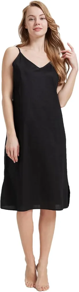 BEAUTELICATE Women Longer Slip 100% Cotton Full Slip with Side Split Under Dress Knee Length Adjustable Straps