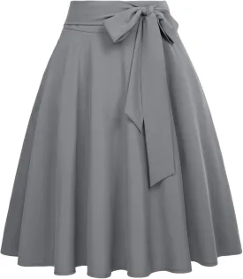 Belle Poque Women's High Waist A-Line Pockets Skirt Skater Flared Midi Skirt Vinage Skirt