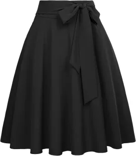 Belle Poque Women's High Waist A-Line Pockets Skirt Skater Flared Midi Skirt Vinage Skirt
