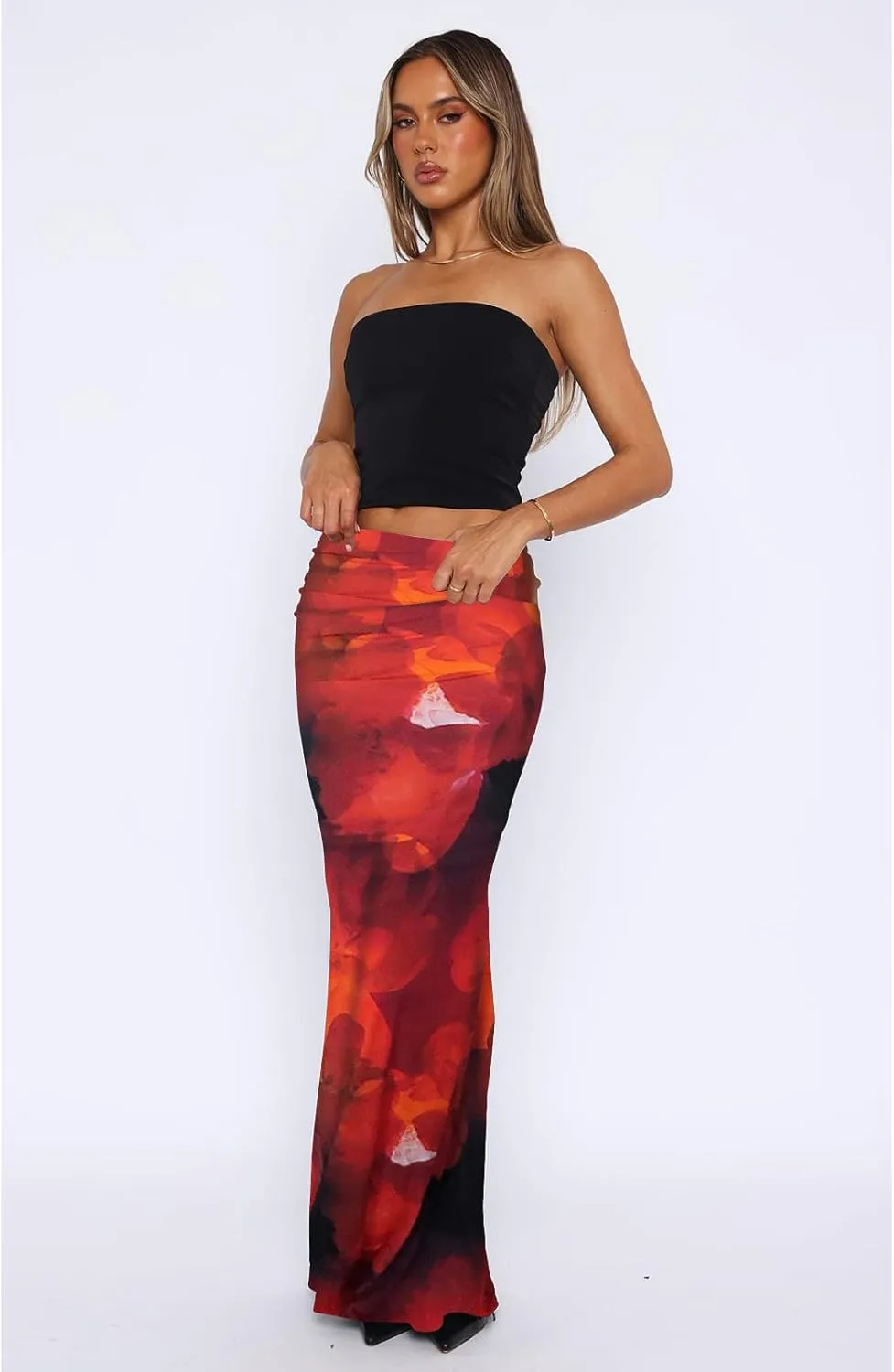 Bodycon Maxi Skirts for Women, Foldover High Waist Floral Leopard Cheetah Print Sexy Club Long Y2k Skirt