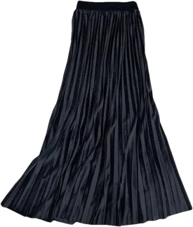 CHARTOU Women's Shiny Velvet Metallic Accordion Pleated Midi Skirt Elastic Waist A-Line Skirt