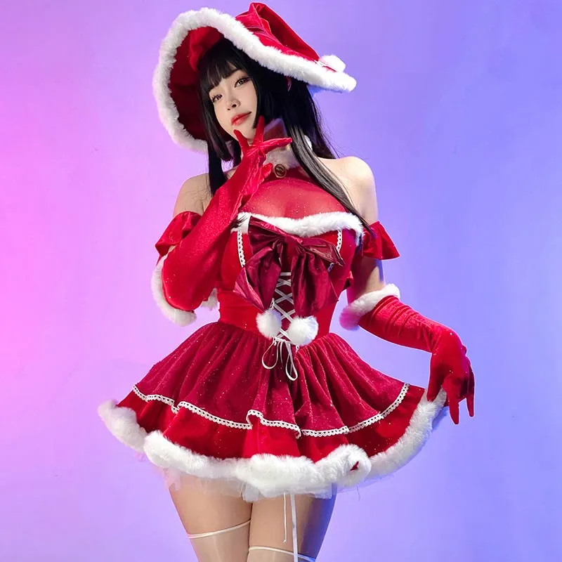 Christmas Lace Up Velvet Lingerie Set  KF705740