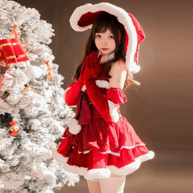 Christmas Lace Up Velvet Lingerie Set  KF705740