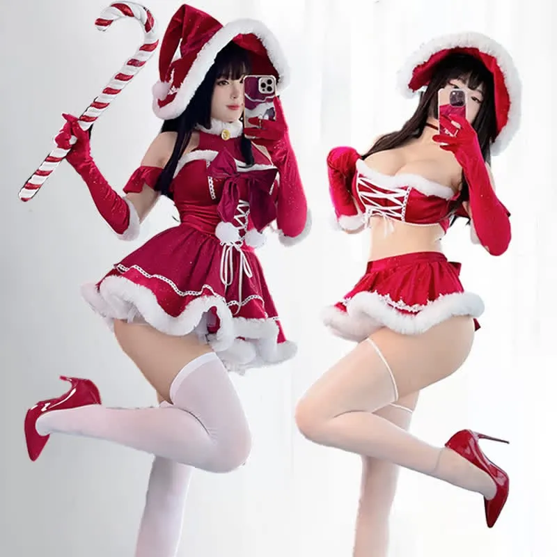 Christmas Lace Up Velvet Lingerie Set  KF705740