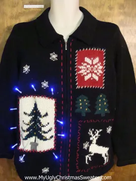 Classic Reindeer and Tree Light Up Cheesy Christmas Sweater
