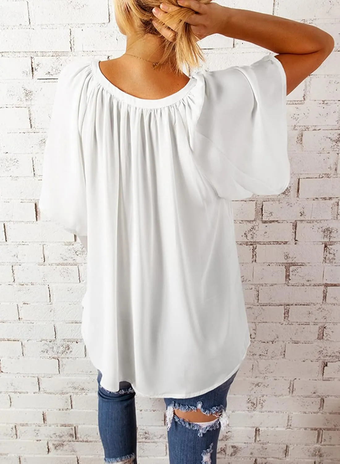 Dokotoo Womens Summer Tops V Neck Short Sleeve Shirts Business Work Chiffon Women Blouses