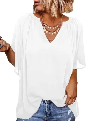 Dokotoo Womens Summer Tops V Neck Short Sleeve Shirts Business Work Chiffon Women Blouses