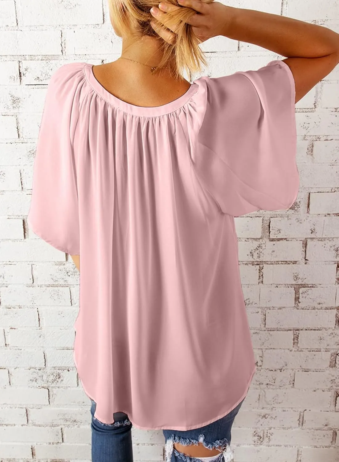 Dokotoo Womens Summer Tops V Neck Short Sleeve Shirts Business Work Chiffon Women Blouses