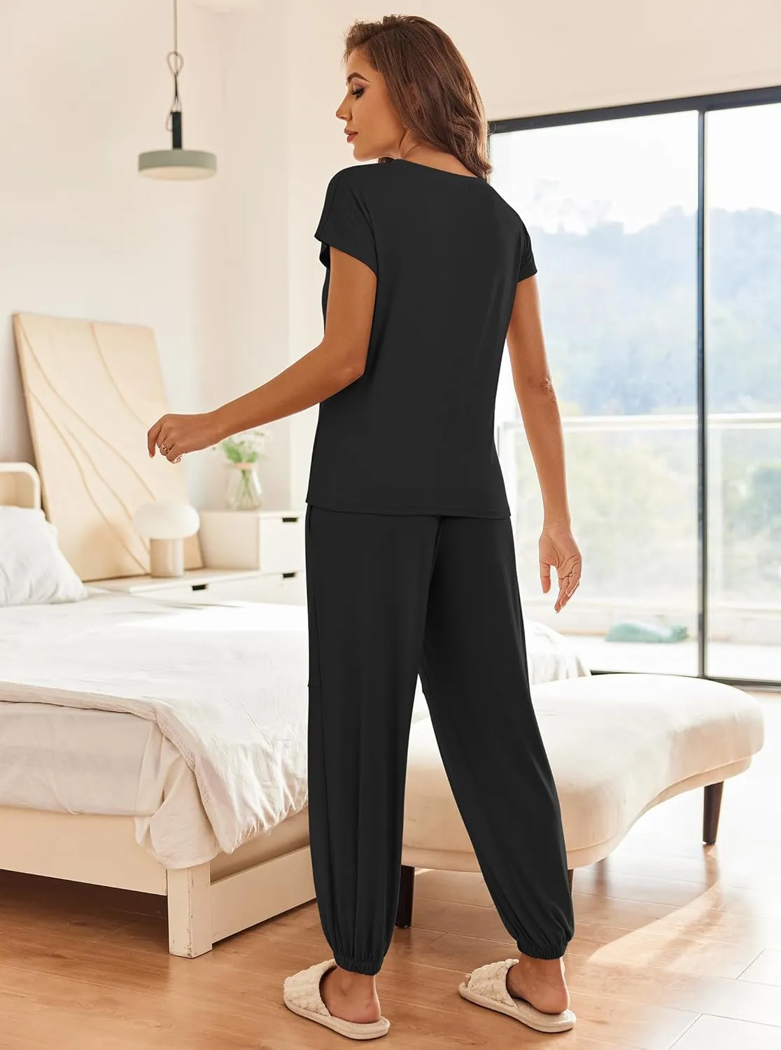 Ekouaer Pajamas for Women 2 Piece Lounge Sets Cap Sleeve Loungewear Top with Joggers Pants S-XXL