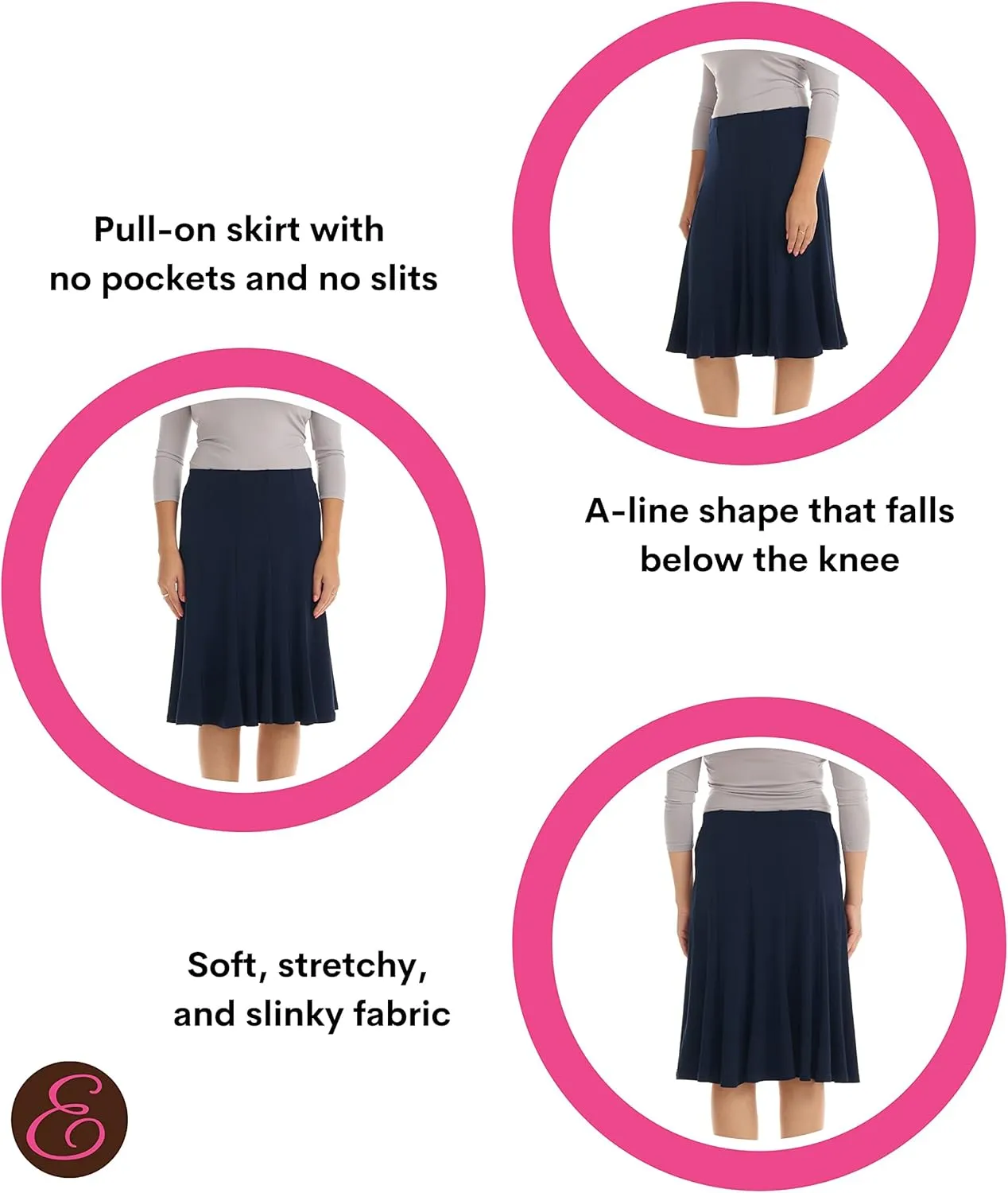 ESTEEZ Stretchy A-Line Skirt for Women - Knee Length/Midi
