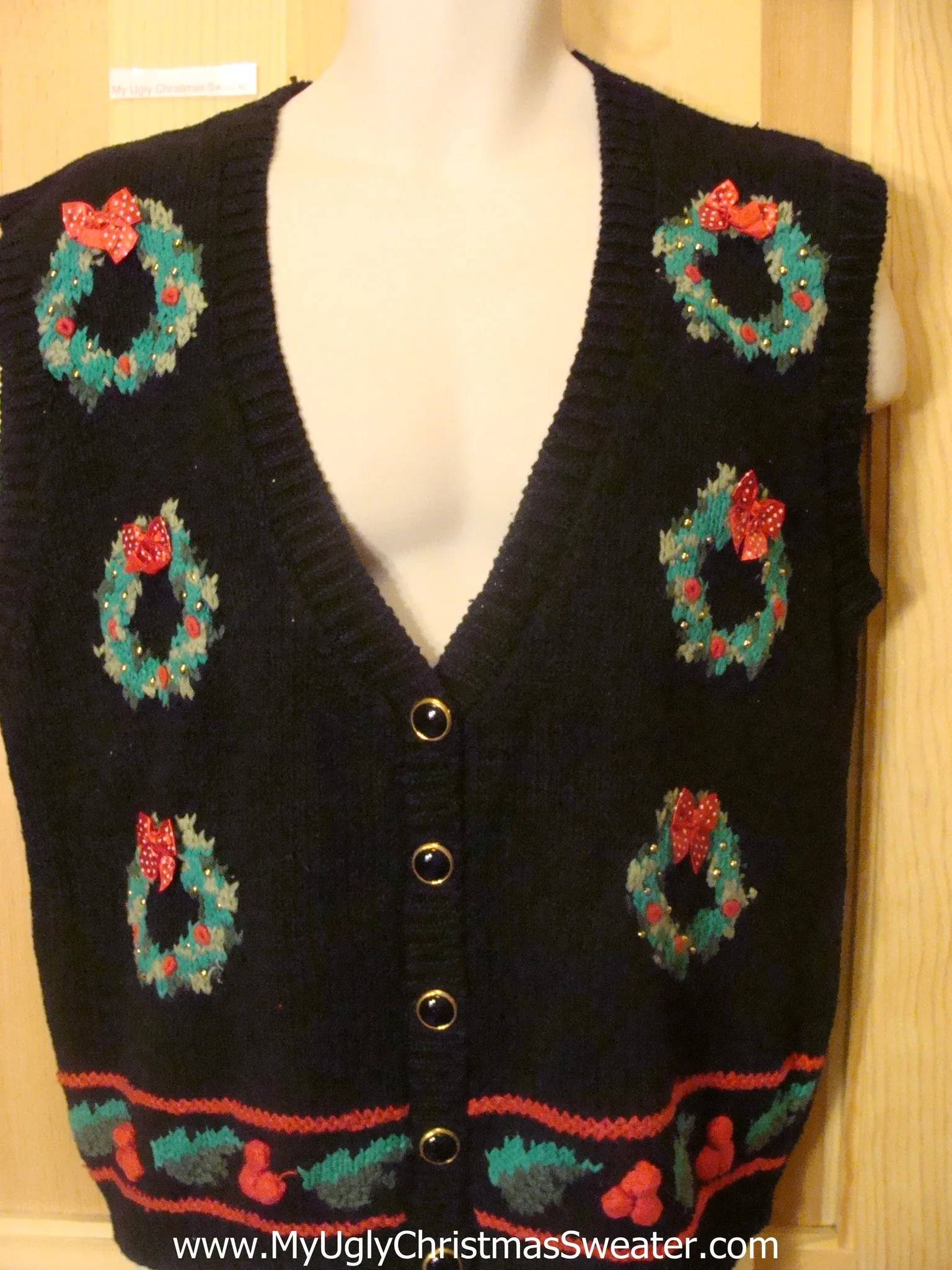 Funny Christmas Sweater Vest with Wreaths
