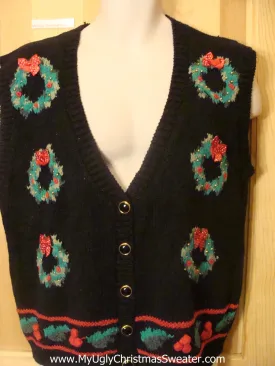 Funny Christmas Sweater Vest with Wreaths