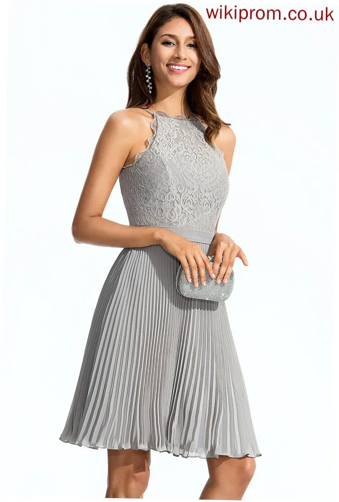 Homecoming Dresses A-Line Neck Scoop With Homecoming Dress Maritza Chiffon Pleated Knee-Length