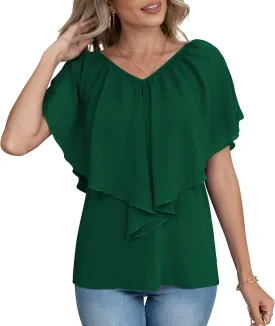 Jouica Woman's Summer Cold Shoulder Chiffon Tank Tops Sleeveless Ruffled Flowy Blouse for Women