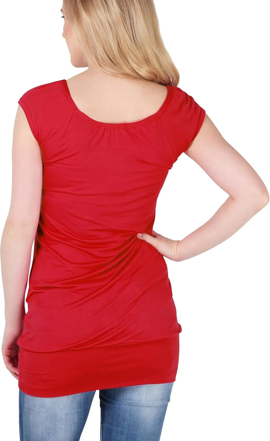 KRISP Womens Loose T-Shirt Long Top Casual Short Sleeve Banded Hem Plus Size Tunic Top V-Neck