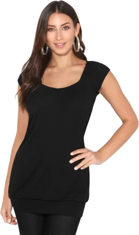 KRISP Womens Loose T-Shirt Long Top Casual Short Sleeve Banded Hem Plus Size Tunic Top V-Neck