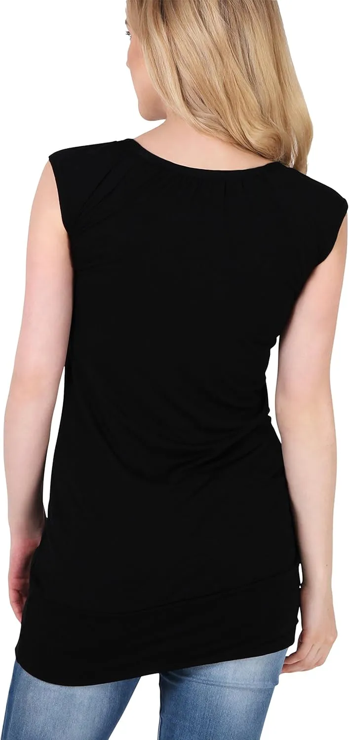 KRISP Womens Loose T-Shirt Long Top Casual Short Sleeve Banded Hem Plus Size Tunic Top V-Neck