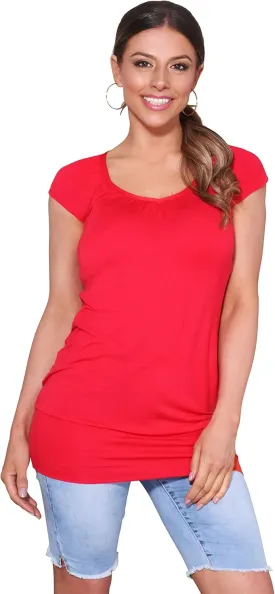 KRISP Womens Loose T-Shirt Long Top Casual Short Sleeve Banded Hem Plus Size Tunic Top V-Neck