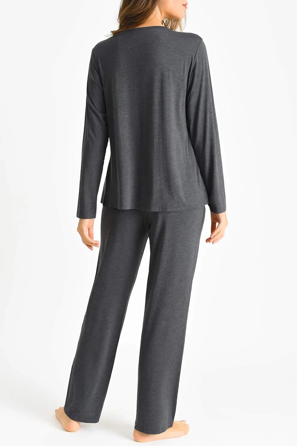 Latuza Women's Long Sleeves Pleated Front Tops Pajamas Pants with Pockets