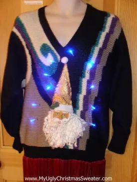 Light Up 80s Christmas Sweater with 3D Santa Fringe