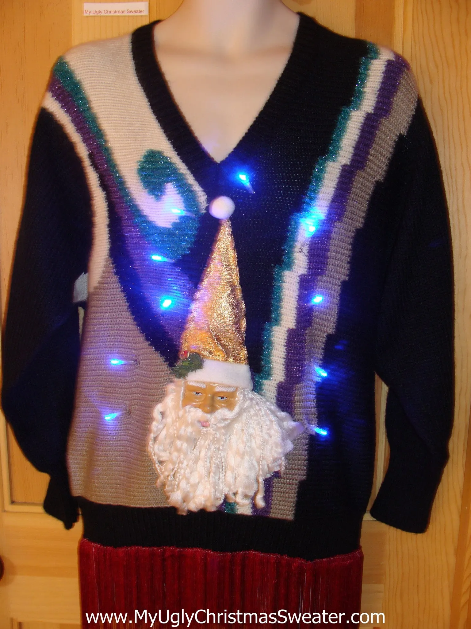 Light Up 80s Christmas Sweater with 3D Santa Fringe