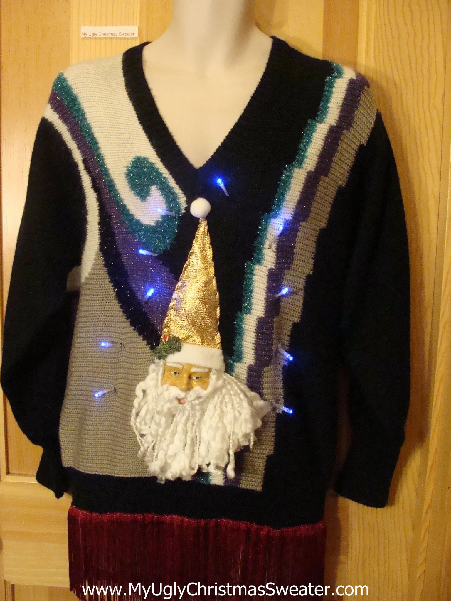 Light Up 80s Christmas Sweater with 3D Santa Fringe