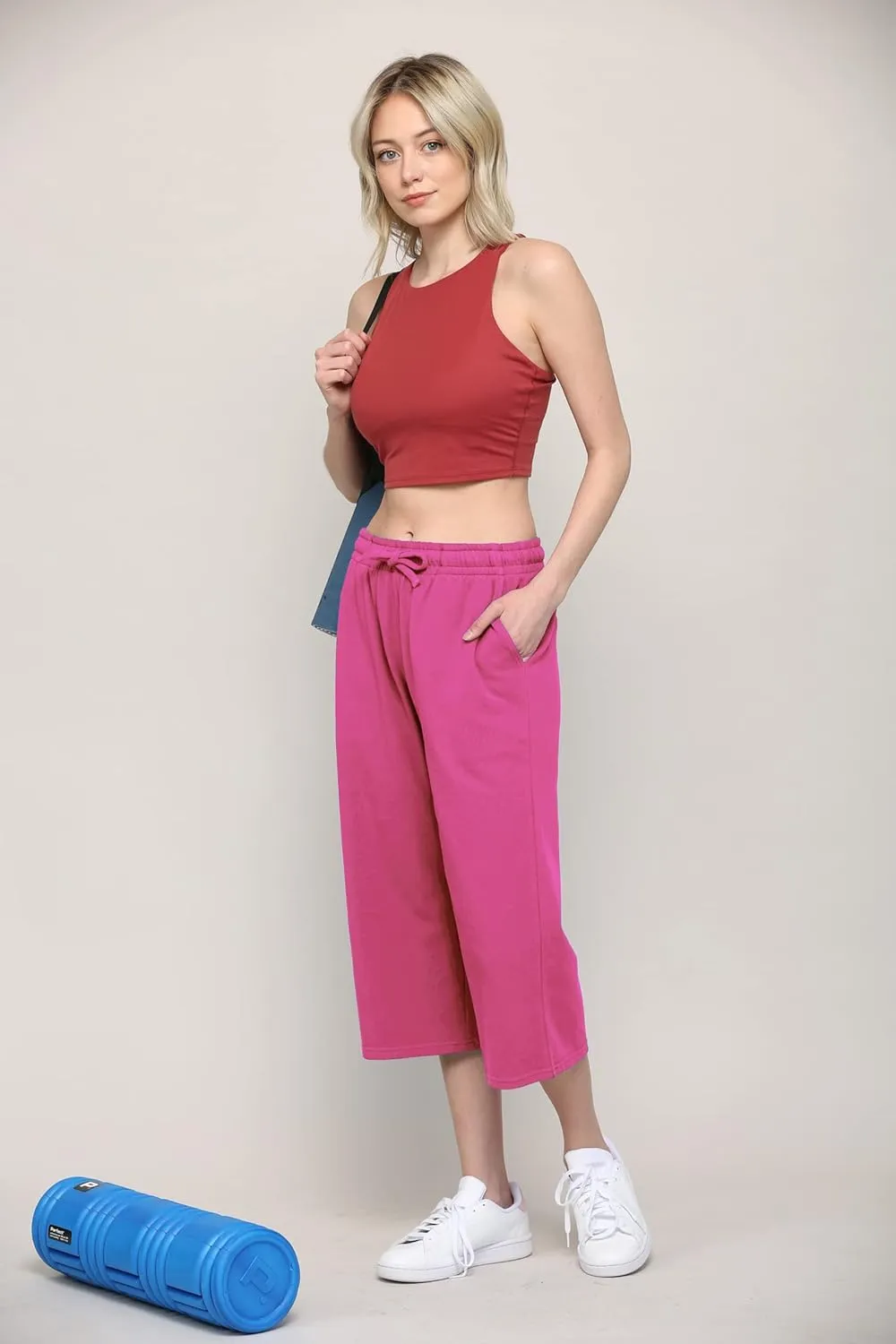 Lock and Love Womens Capri Pants Loose Yoga Pants Wide Leg Drawstring Comfy Lounge Pajama Capris Sweatpants with Pockets