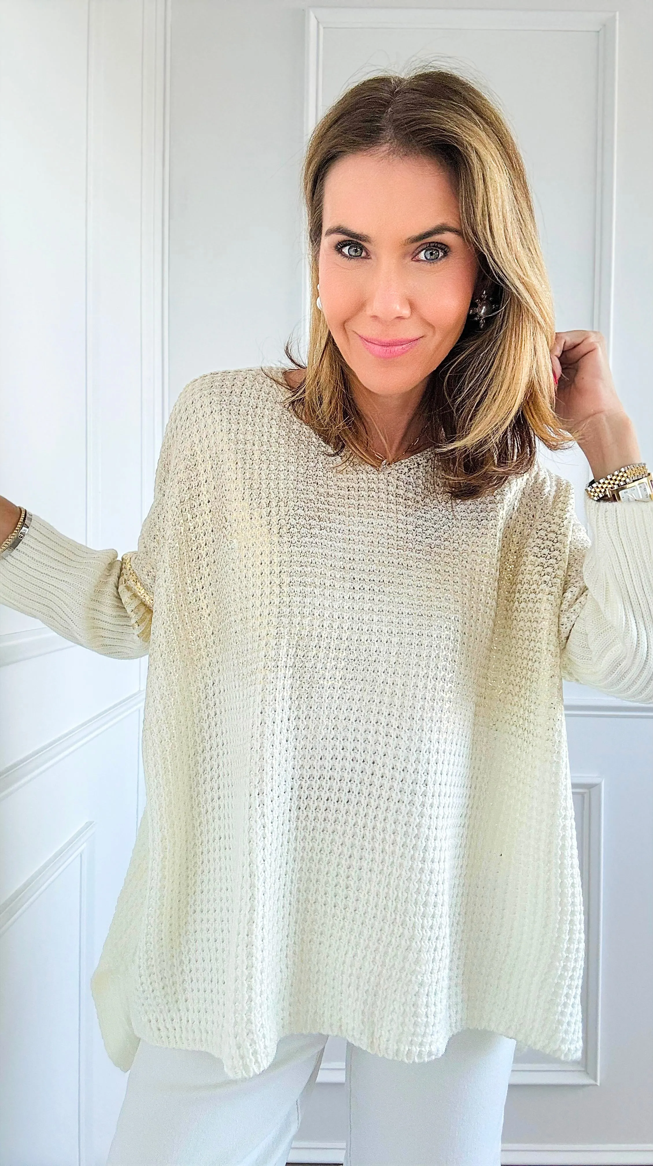Luminous Italian Sweater- Ivory/Gold