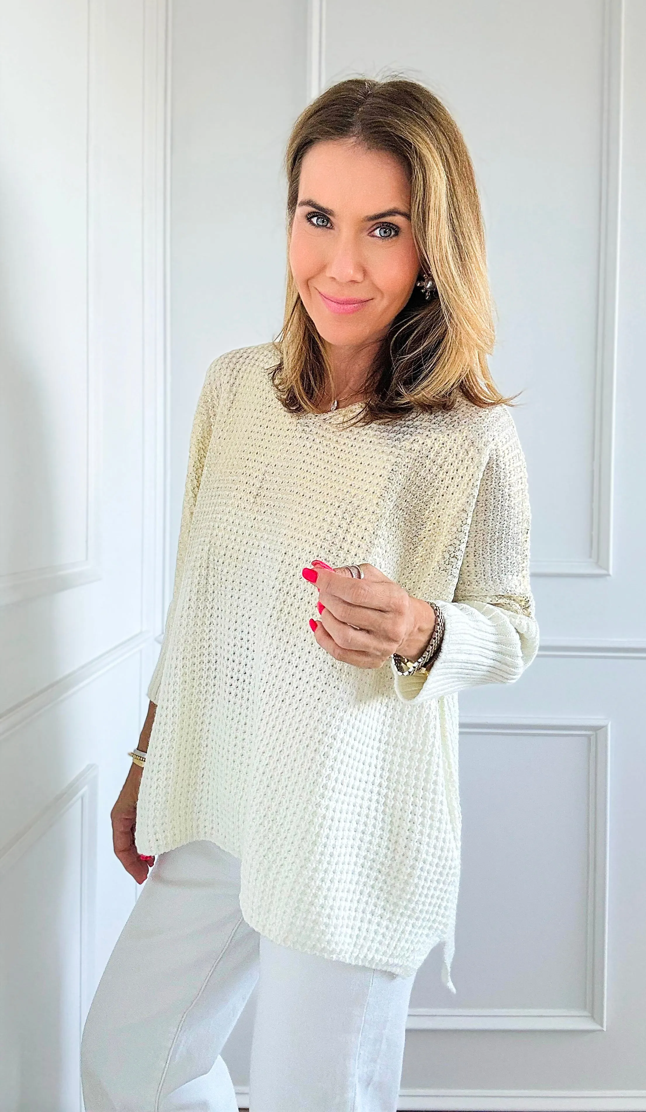Luminous Italian Sweater- Ivory/Gold