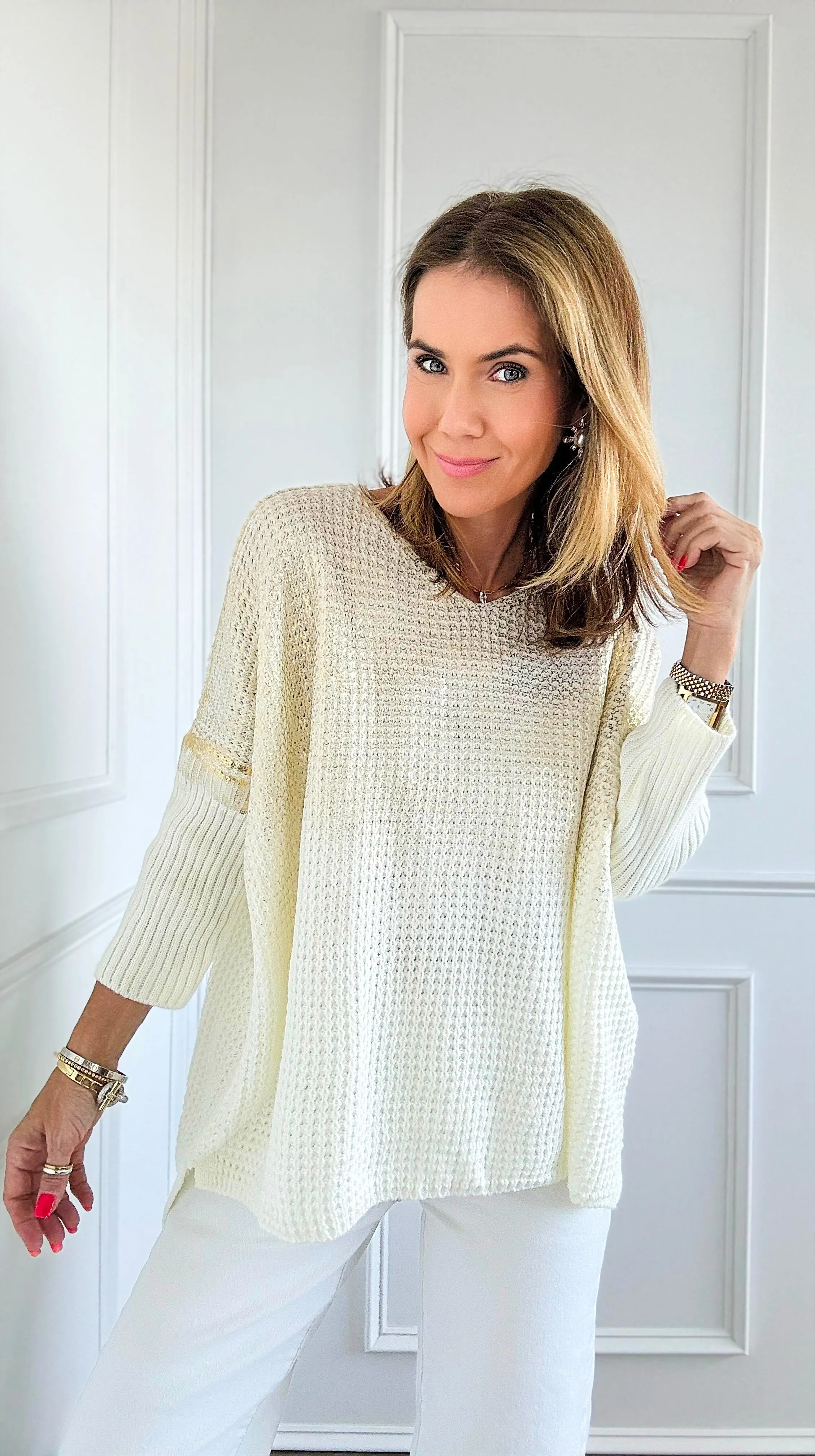 Luminous Italian Sweater- Ivory/Gold