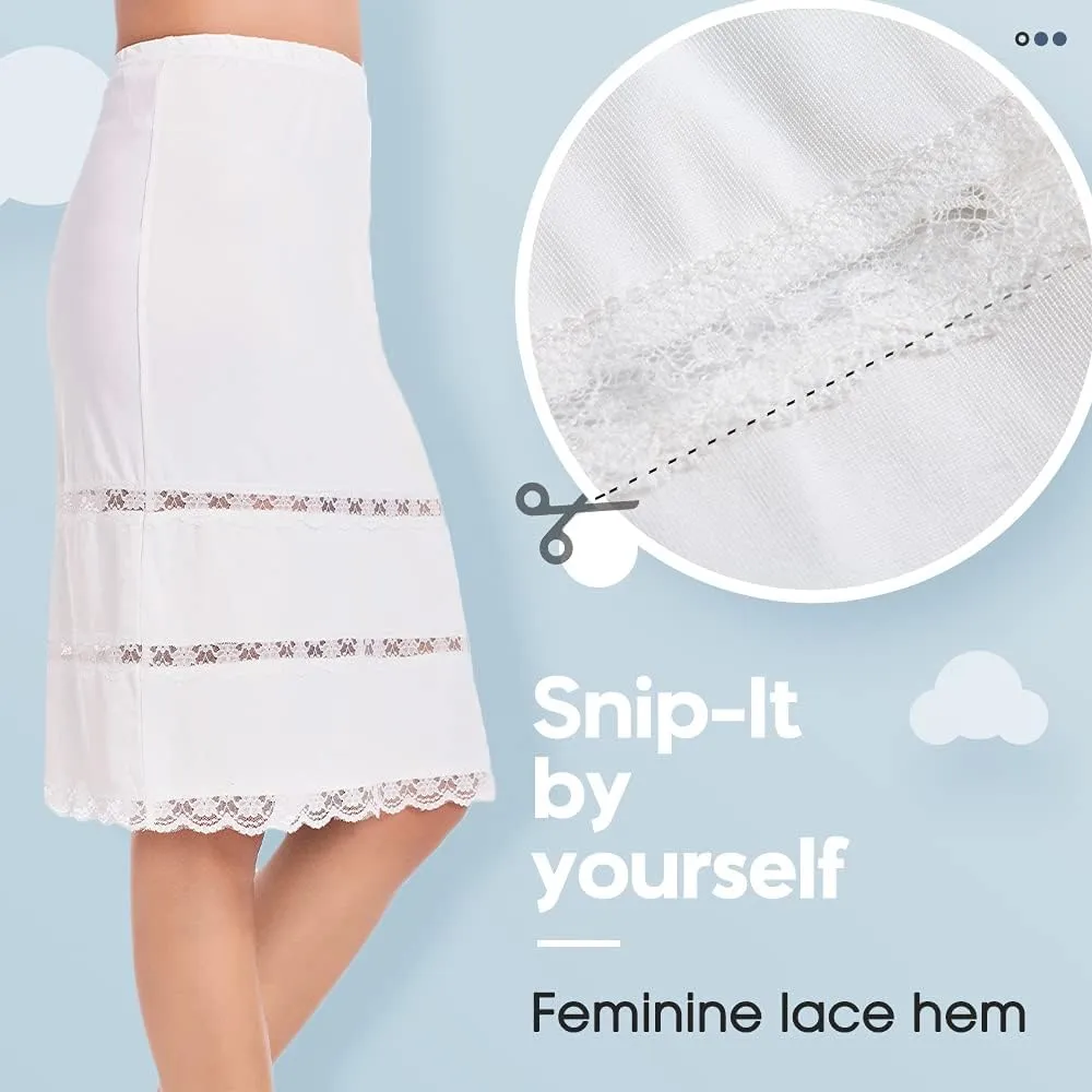 MANCYFIT Half Slips for Women UnderSkirt Dress Extender Lace Trim Knee Length Midi Skirt 14-25" Length