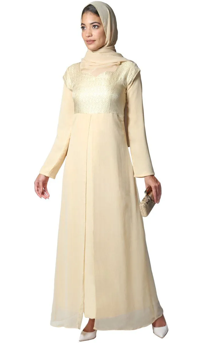 Marcella Long Sleeve Modest Muslim Formal Evening Dress - Beige Gold - FINAL SALE