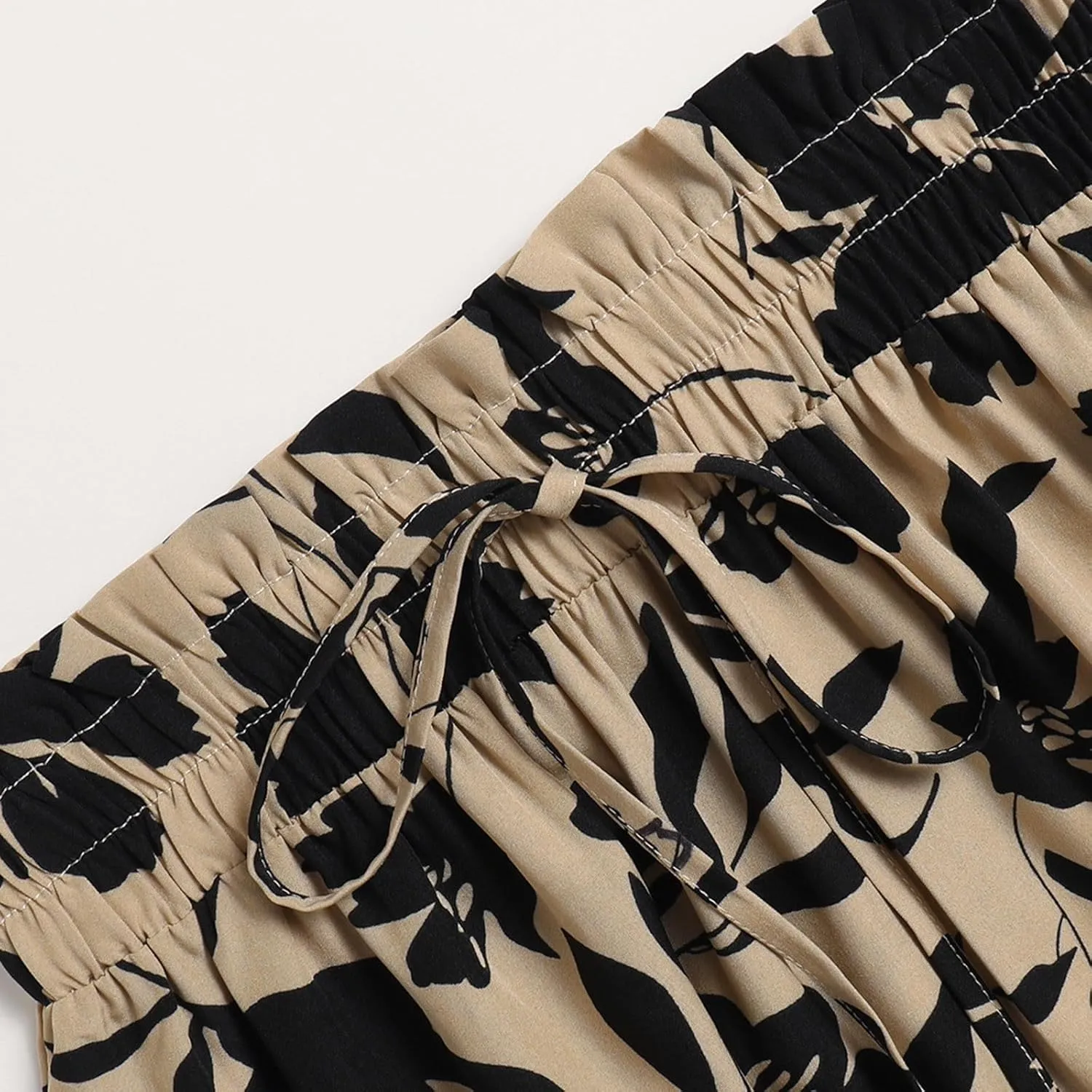 Maxi Skirts for Women Boho Floral Print Tiered Flowy Skirt Vacation Elastic Drawstring Waist A Line Pleated Skirt