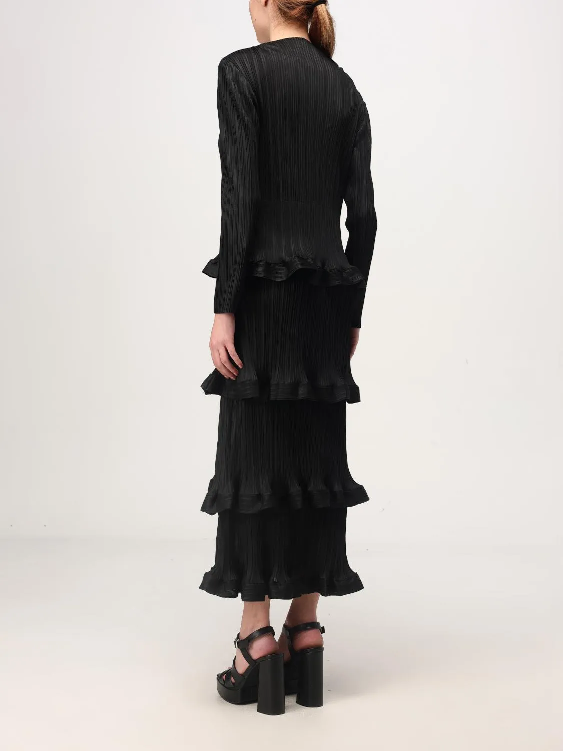 MeiMeiJ Tiered Black Plisse Dress
