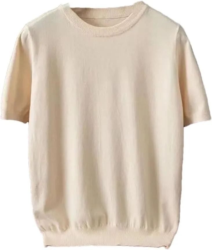 Men's Cashmere Short Sleeve Knitted Pullover Sweater Men Crewneck Casual Vintage Sweater