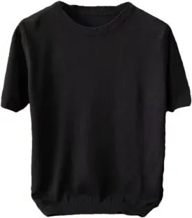 Men's Cashmere Short Sleeve Knitted Pullover Sweater Men Crewneck Casual Vintage Sweater