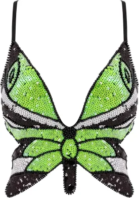 Mocure Womens Glitter Sequin Butterfly Crop Top Low-Cut Tank Top Rave Tube Vest Top for Belly Dance Costume Outfits