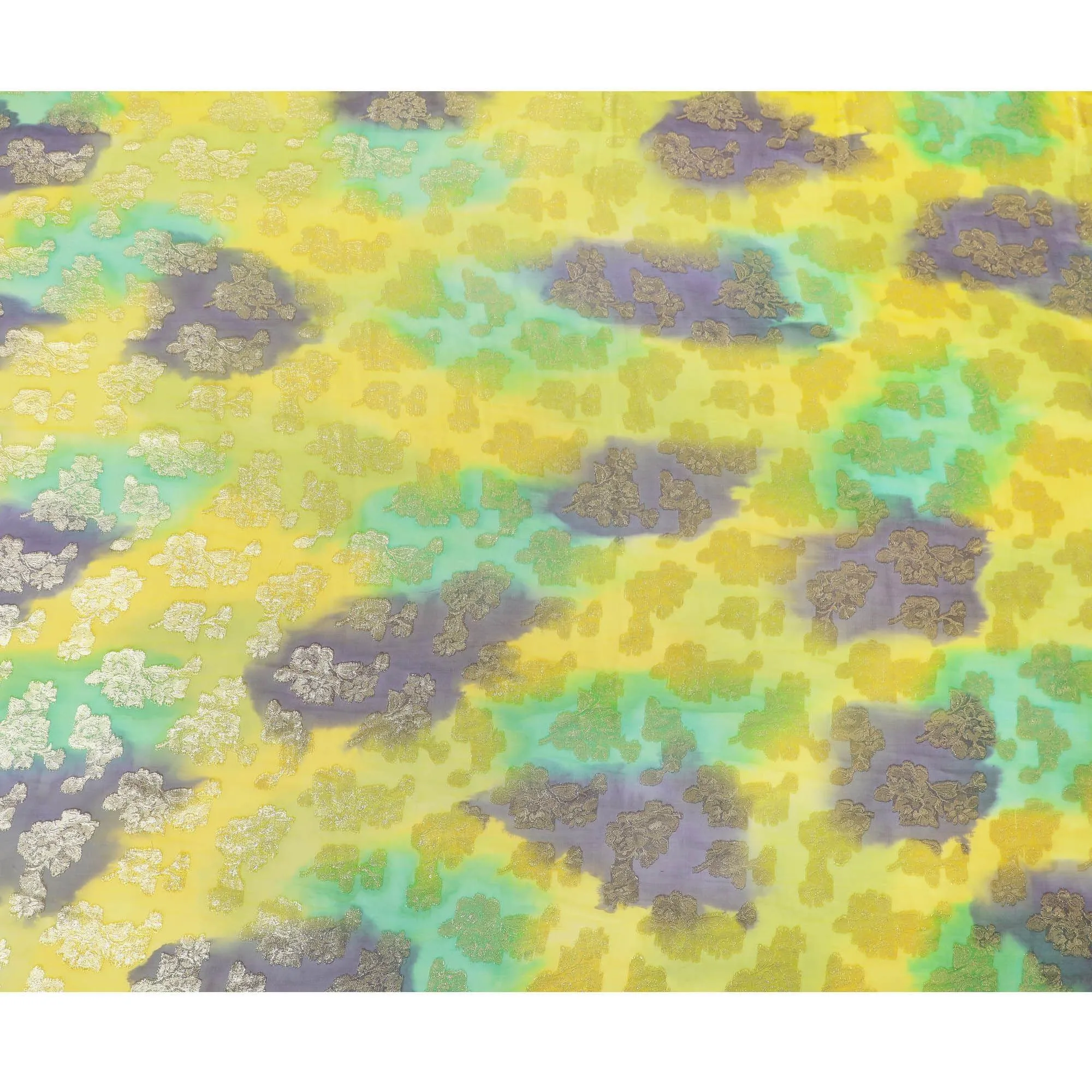 Multicolor Premium pure French (Fransawi) silk chiffon fabric with gold metallic lurex in floral design-D14009