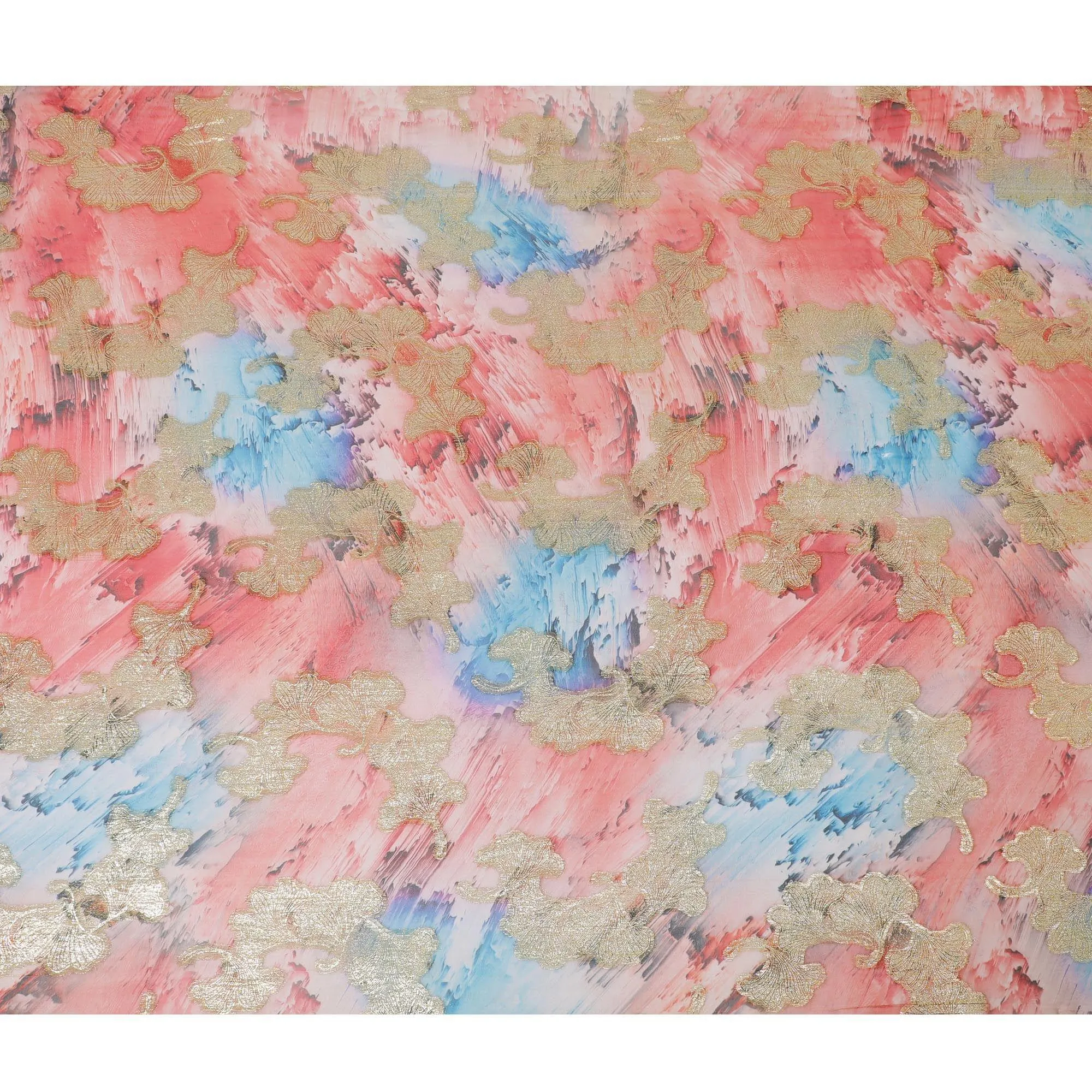 Multicolor synthetic chiffon fabric with gold metallic lurex in fancy design-D12606