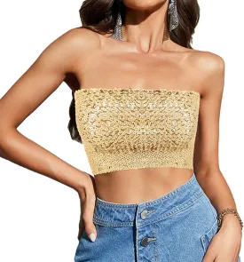 Naimo Women's Sparkly Bling Sequin Tube Top Sexy Stretchy Crop Top Party Costume Clubwear Camisoles