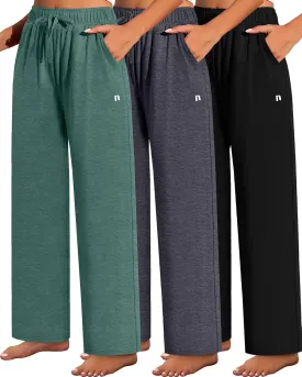 Neer 3 Pack Women's Wide Leg Pants High Waist Sweatpants Yoga Palazzo Drawstring Lounge Pajamas Jogger Pants with Pockets