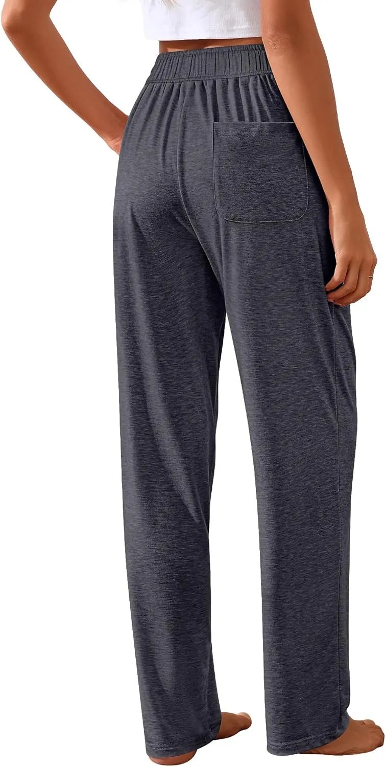 Neer 3 Pack Women's Wide Leg Pants High Waist Sweatpants Yoga Palazzo Drawstring Lounge Pajamas Jogger Pants with Pockets